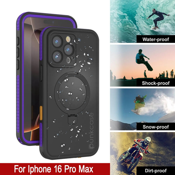 iPhone 16 Pro Max Waterproof Case [Kickstud 2.0 Series] Protective IP68 Cover W/Screen Protector & Kickstand [Purple]