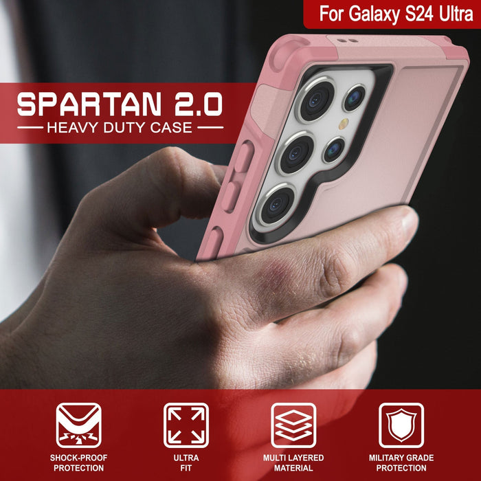 PunkCase Galaxy S25 Ultra Case, [Spartan 2.0 Series] Clear Rugged Heavy Duty Cover [Pink]