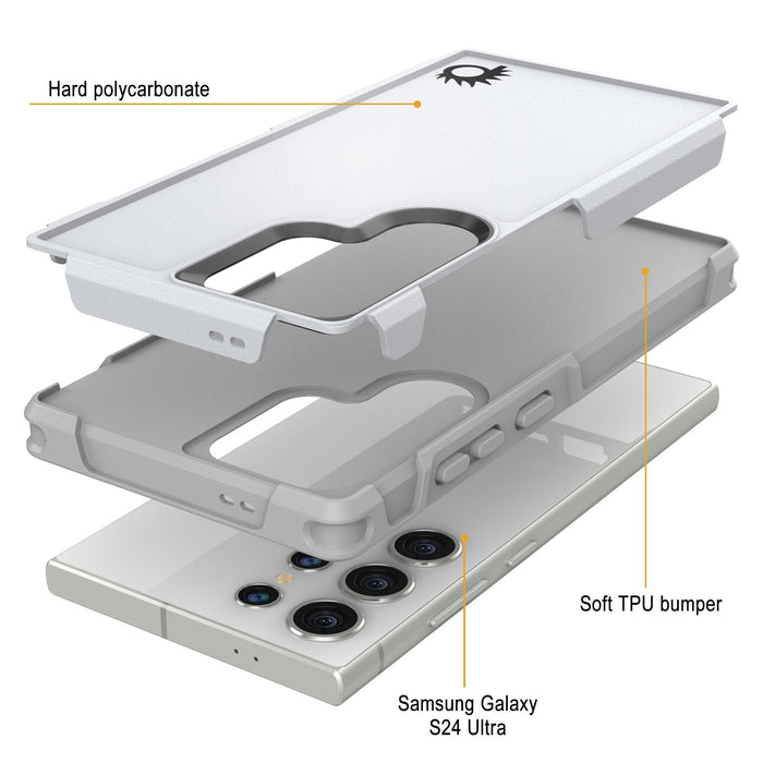 PunkCase Galaxy S25 Ultra Case, [Spartan 2.0 Series] Clear Rugged Heavy Duty Cover [White]