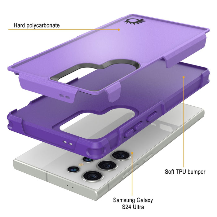 PunkCase Galaxy S25 Ultra Case, [Spartan 2.0 Series] Clear Rugged Heavy Duty Cover [Purple]