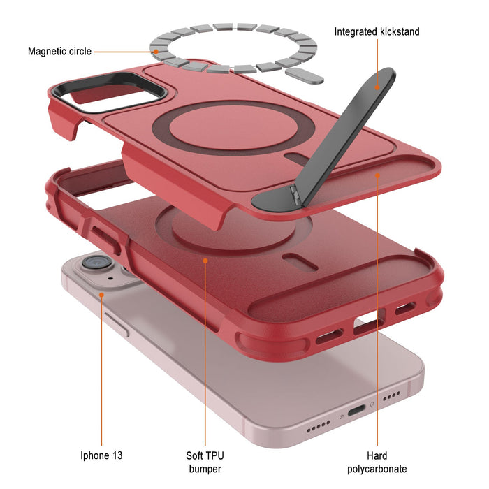 PunkCase iPhone 13 Case, [Spartan X Series] Rugged Heavy Duty Cover W/Kickstand+MagRing [red]