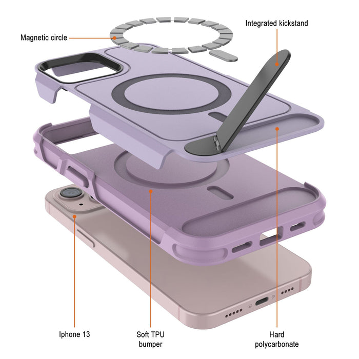 PunkCase iPhone 13 Case, [Spartan X Series] Rugged Heavy Duty Cover W/Kickstand+MagRing [lilac]