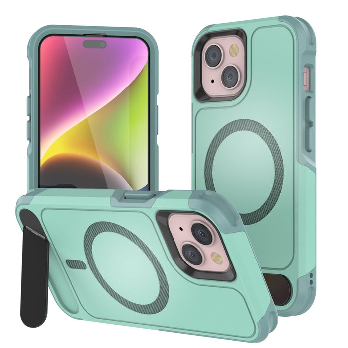 PunkCase iPhone 13 Case, [Spartan X Series] Rugged Heavy Duty Cover W/Kickstand+MagRing [teal]