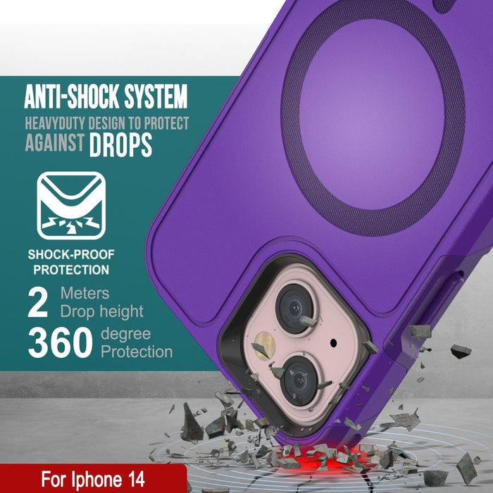 PunkCase iPhone 14 Case, [Spartan X Series] Rugged Heavy Duty Cover W/Kickstand+MagRing [purple]