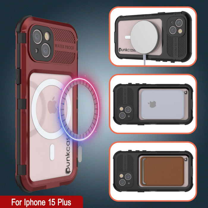 iPhone 16 Plus Metal Extreme 2.0 Series Aluminum Waterproof Case IP68 W/Buillt in Screen Protector [Red-Black]