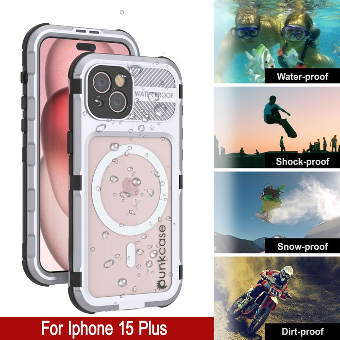 iPhone 16 Plus Metal Extreme 2.0 Series Aluminum Waterproof Case IP68 W/Buillt in Screen Protector [White]