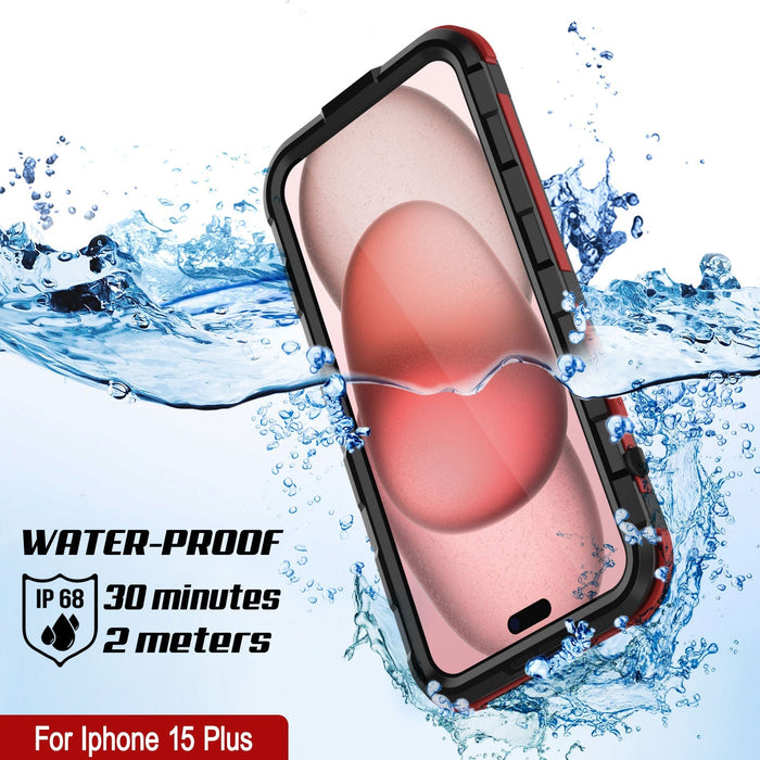 iPhone 16 Plus Metal Extreme 2.0 Series Aluminum Waterproof Case IP68 W/Buillt in Screen Protector [Black-Red]