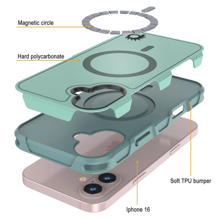 PunkCase iPhone 16 Case, [Spartan 2.0 Series] Clear Rugged Heavy Duty Cover W/Built in Screen Protector [teal]