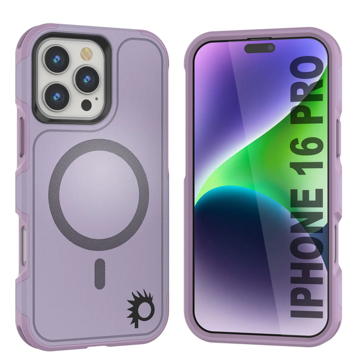 PunkCase iPhone 16 Pro Case, [Spartan 2.0 Series] Clear Rugged Heavy Duty Cover W/Built in Screen Protector [lilac]