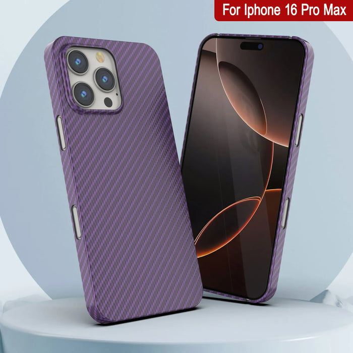 Punkcase iPhone 16 Pro Max Carbon Fiber Case [AramidShield Series] Ultra Slim & Light Kevlar [Purple]