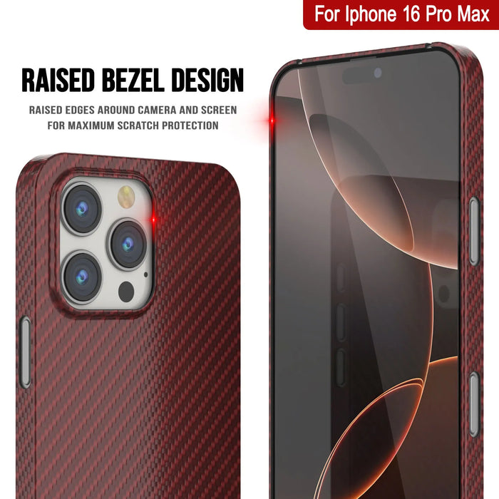 Punkcase iPhone 16 Pro Max Carbon Fiber Case [AramidShield Series] Ultra Slim & Light Kevlar [Red]