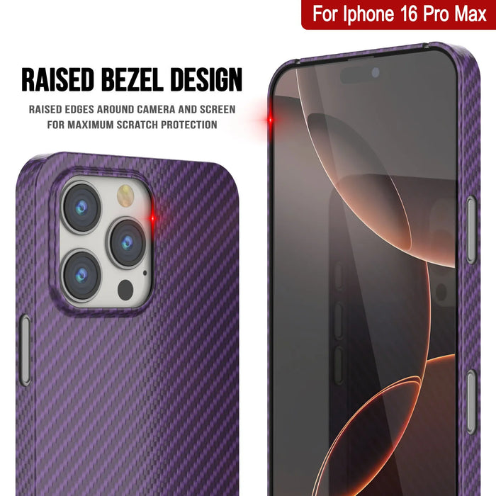 Punkcase iPhone 16 Pro Max Carbon Fiber Case [AramidShield Series] Ultra Slim & Light Kevlar [Purple]