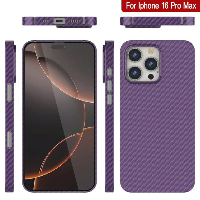 Punkcase iPhone 16 Pro Max Carbon Fiber Case [AramidShield Series] Ultra Slim & Light Kevlar [Purple]