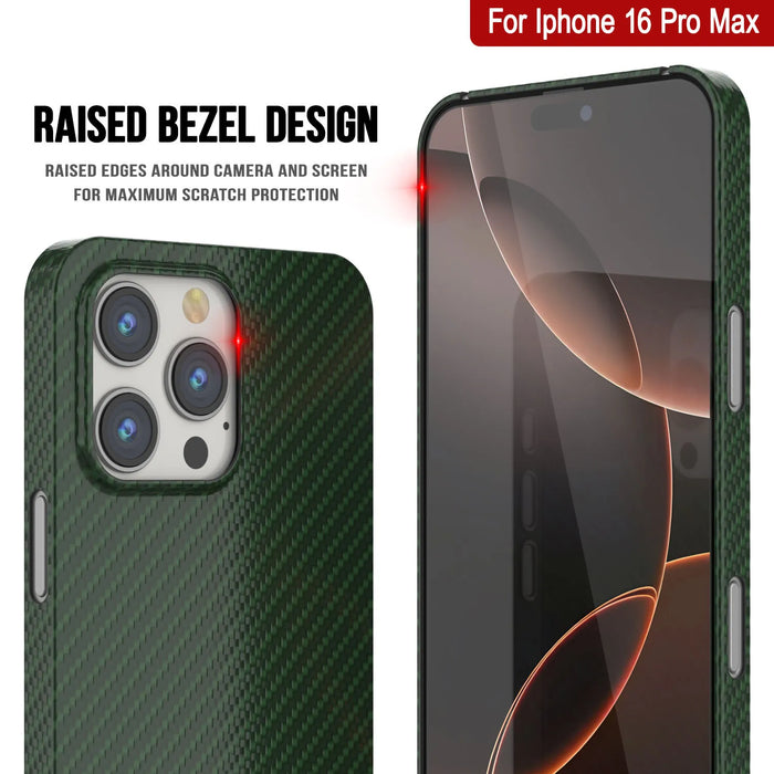 Punkcase iPhone 16 Pro Max Carbon Fiber Case [AramidShield Series] Ultra Slim & Light Kevlar [Green]