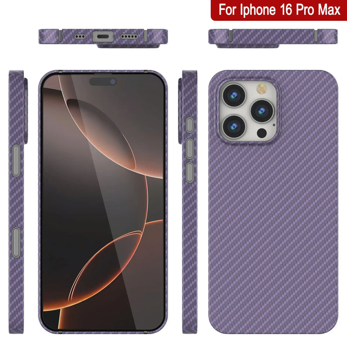 Punkcase iPhone 16 Pro Max Carbon Fiber Case [AramidShield Series] Ultra Slim & Light Kevlar [Lilac]