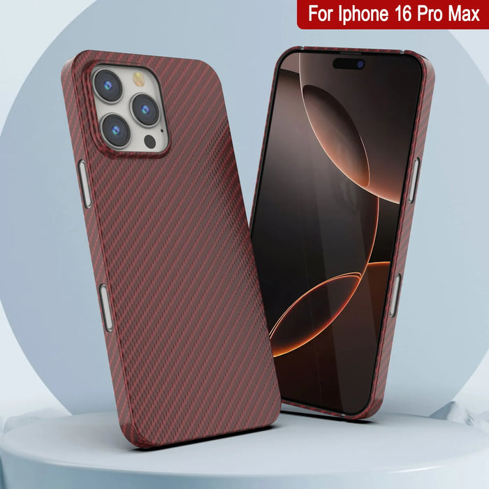 Punkcase iPhone 16 Pro Max Carbon Fiber Case [AramidShield Series] Ultra Slim & Light Kevlar [Red]