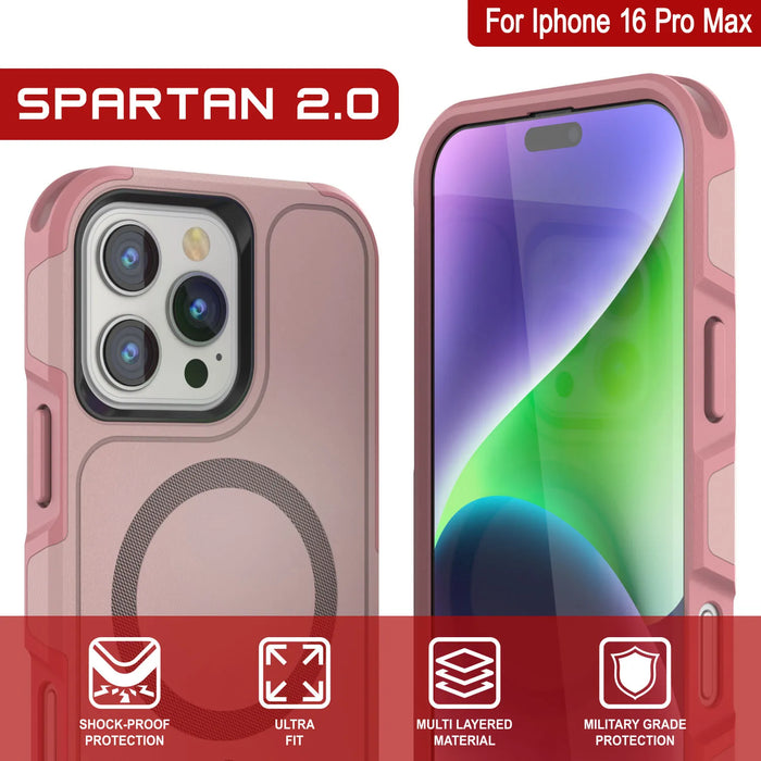 PunkCase iPhone 16 Pro Max Case, [Spartan 2.0 Series] Clear Rugged Heavy Duty Cover W/Built in Screen Protector [pink]