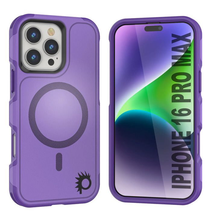 PunkCase iPhone 16 Pro Max Case, [Spartan 2.0 Series] Clear Rugged Heavy Duty Cover W/Built in Screen Protector [purple]