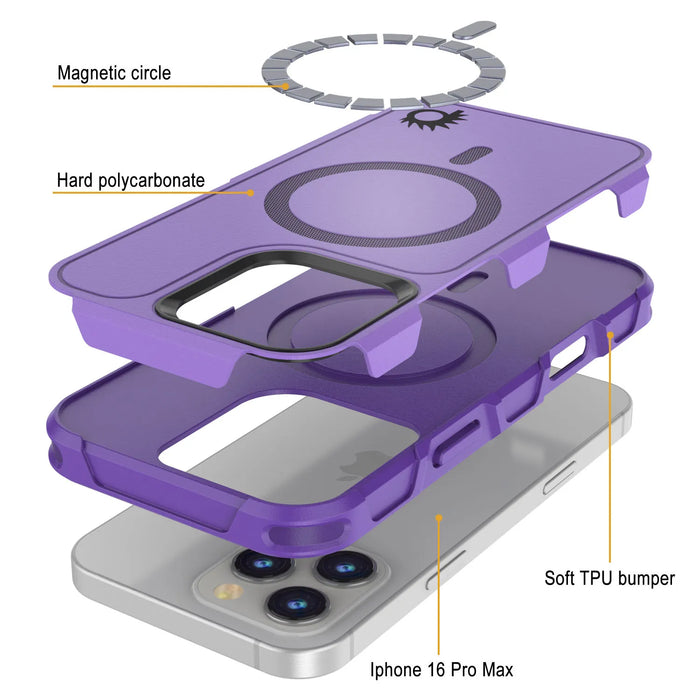 PunkCase iPhone 16 Pro Max Case, [Spartan 2.0 Series] Clear Rugged Heavy Duty Cover W/Built in Screen Protector [purple]