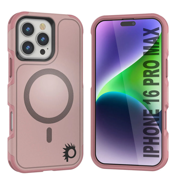 PunkCase iPhone 16 Pro Max Case, [Spartan 2.0 Series] Clear Rugged Heavy Duty Cover W/Built in Screen Protector [pink]