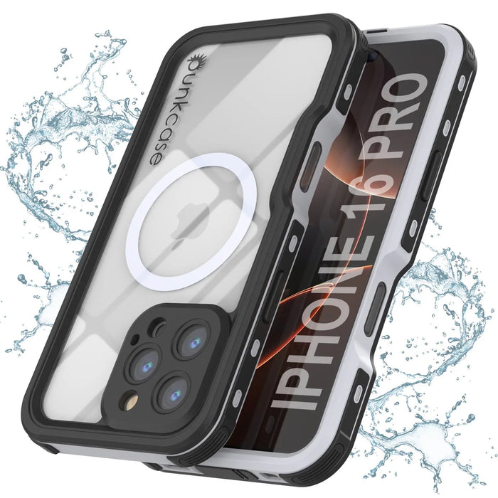 iPhone 16 Pro Waterproof IP68 Case, Punkcase [White] [StudStar Series] [Slim Fit] [Dirtproof]