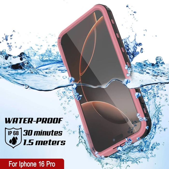 iPhone 16 Pro Waterproof IP68 Case, Punkcase [Pink] [StudStar Series] [Slim Fit] [Dirtproof]