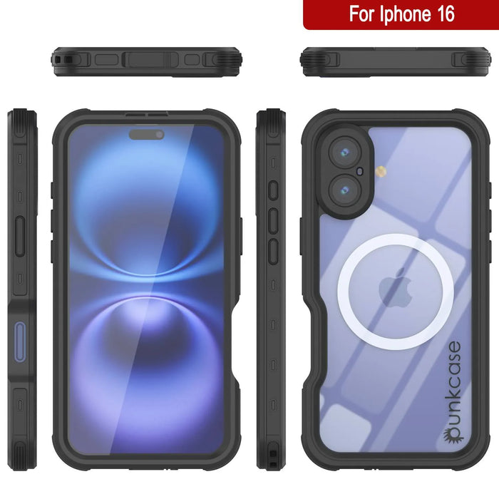 iPhone 16 Waterproof IP68 Case, Punkcase [Black] [StudStar Series] [Slim Fit]