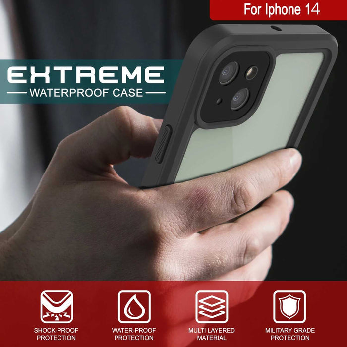 or Iphone 14 HTREME es WATERPROOF CASE 4 WW SHOCK-PROOF WATER-PROOF MULTI LAYERED MILITARY GRADE PROTECTION PROTECTION MATERIAL PROTECTION (Color in image: Black)