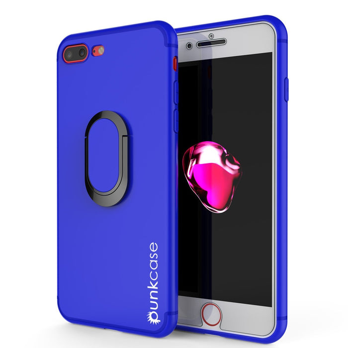 iPhone 8 PLUS Case, Punkcase Magnetix Protective TPU Cover W/ Kickstand, Tempered Glass Screen Protector [Blue] (Color in image: black)