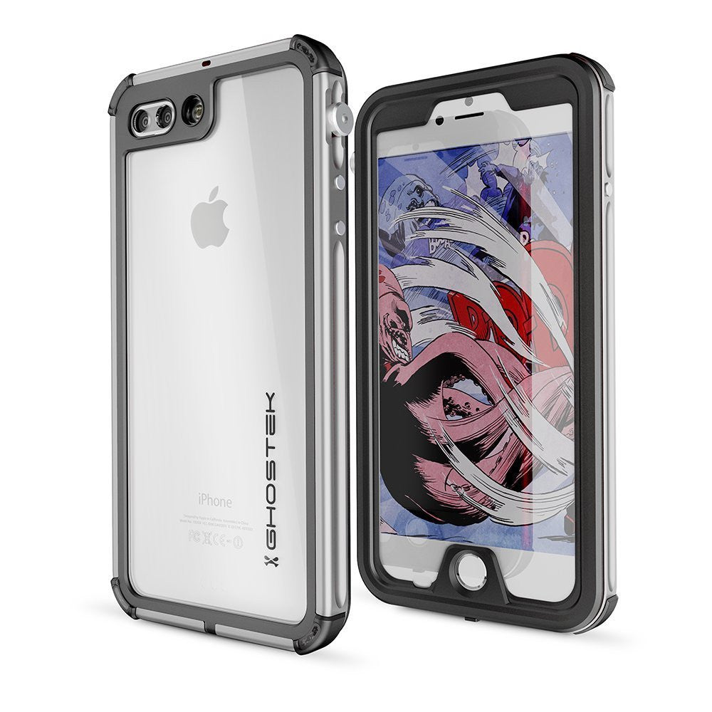 iPhone 7+ Plus Waterproof Case, Ghostek® Atomic 3.0 Silver Series | Underwater | Touch-ID (Color in image: Silver)
