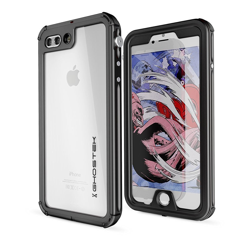 iPhone 7+ Plus Waterproof Case, Ghostek® Atomic 3.0 Black Series | Underwater | Touch-ID (Color in image: Black)