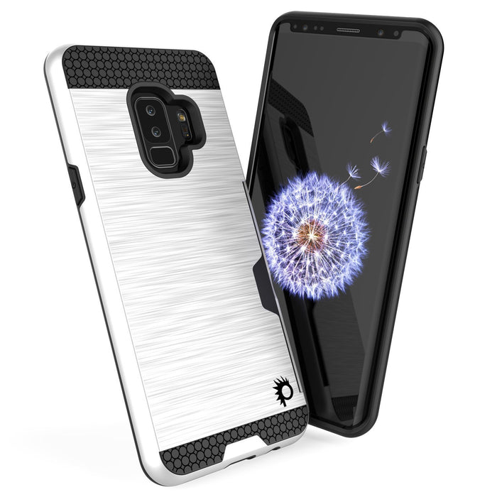 Galaxy S9 Plus Case, PUNKcase [SLOT Series] [Slim Fit] Dual-Layer Armor Cover w/Integrated Anti-Shock System, Credit Card Slot & Screen Protector [White] (Color in image: Grey)
