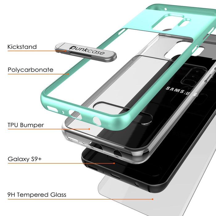 Galaxy S9+ Plus Case, PUNKcase [LUCID 3.0 Series] [Slim Fit] [Clear Back] Armor Cover w/ Integrated Kickstand, Anti-Shock System & PUNKSHIELD Screen Protector for Samsung Galaxy S9+ Plus [Teal] (Color in image: Black)