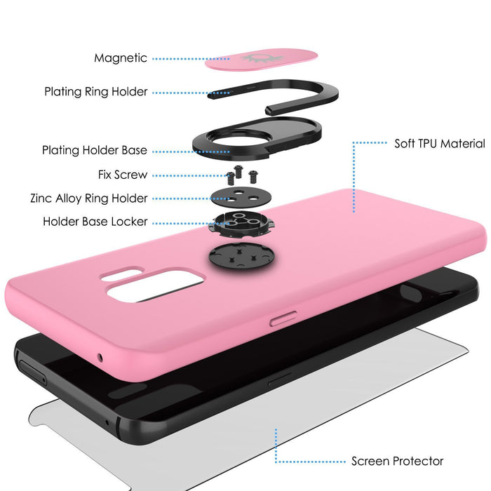 Galaxy S9 PLUS, Punkcase Magnetix Protective TPU Cover W/ Kickstand, Ring Grip Holder & Metal Plate for Magnetic Car Phone Mount PLUS PunkShield Screen Protector for Samsung S9+ Edge [Pink] (Color in image: black)