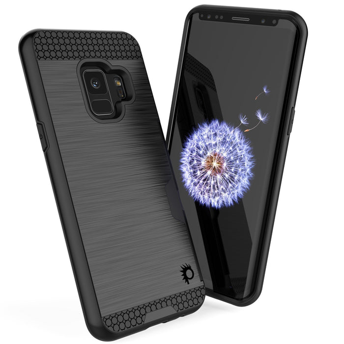 Galaxy S9 Case, PUNKcase [SLOT Series] [Slim Fit] Dual-Layer Armor Cover w/Integrated Anti-Shock System, Credit Card Slot [Black] (Color in image: Grey)