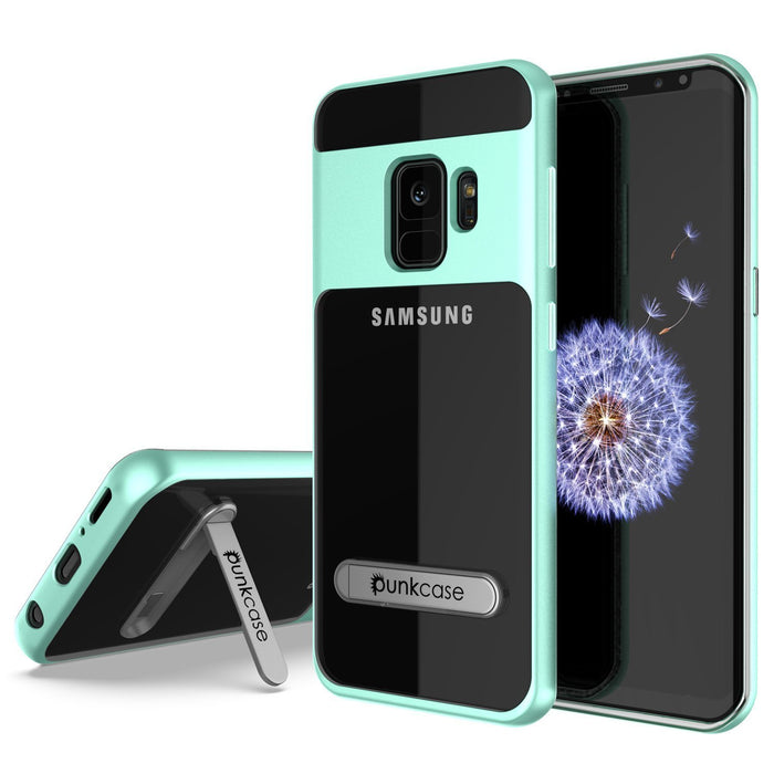 Galaxy S9 Case, PUNKcase [LUCID 3.0 Series] [Slim Fit] [Clear Back] Armor Cover w/ Integrated Kickstand, Anti-Shock System & PUNKSHIELD Screen Protector for Samsung Galaxy S9 [Teal] (Color in image: Teal)