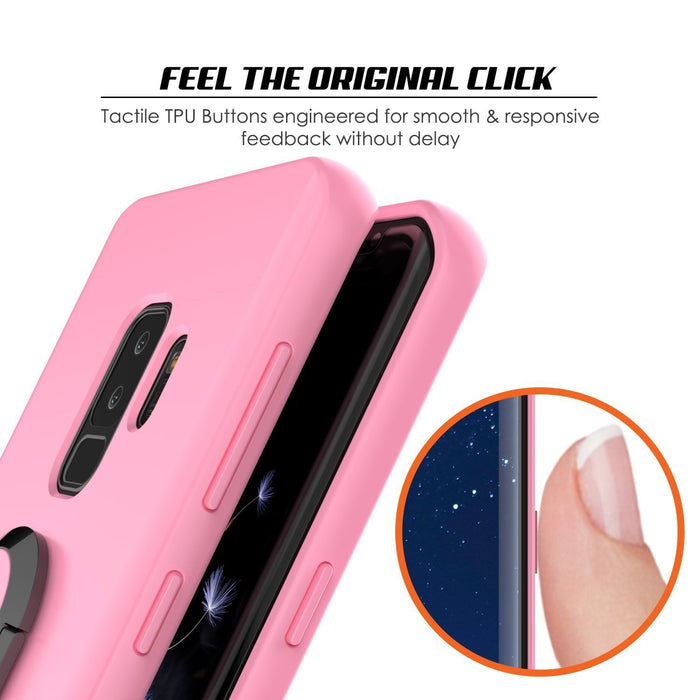 Galaxy S9 PLUS, Punkcase Magnetix Protective TPU Cover W/ Kickstand, Ring Grip Holder & Metal Plate for Magnetic Car Phone Mount PLUS PunkShield Screen Protector for Samsung S9+ Edge [Pink] (Color in image: blue)
