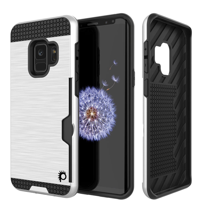 Galaxy S9 Case, PUNKcase [SLOT Series] [Slim Fit] Dual-Layer Armor Cover w/Integrated Anti-Shock System, Credit Card Slot & Screen Protector [White] (Color in image: White)