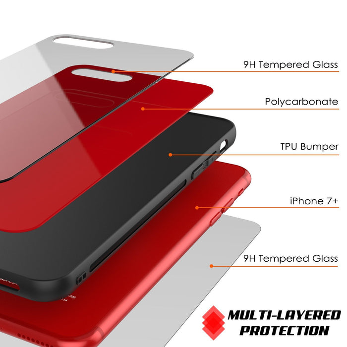 iPhone 8 PLUS Case, Punkcase GlassShield Ultra Thin Protective 9H Full Body Tempered Glass Cover W/ Drop Protection & Non Slip Grip for Apple iPhone 7 PLUS / Apple iPhone 8 PLUS (Red) (Color in image: Black)