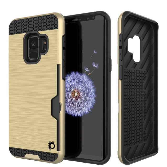 Galaxy S9 Case, PUNKcase [SLOT Series] [Slim Fit] Dual-Layer Armor Cover w/Integrated Anti-Shock System, Credit Card Slot [Gold] (Color in image: Gold)