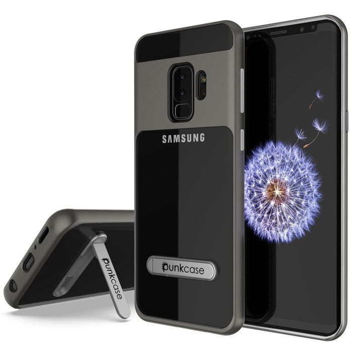 Galaxy S9+ Plus Case, PUNKcase [LUCID 3.0 Series] [Slim Fit] [Clear Back] Armor Cover w/ Integrated Kickstand, Anti-Shock System & PUNKSHIELD Screen Protector for Samsung Galaxy S9+ Plus [Grey] (Color in image: Grey)
