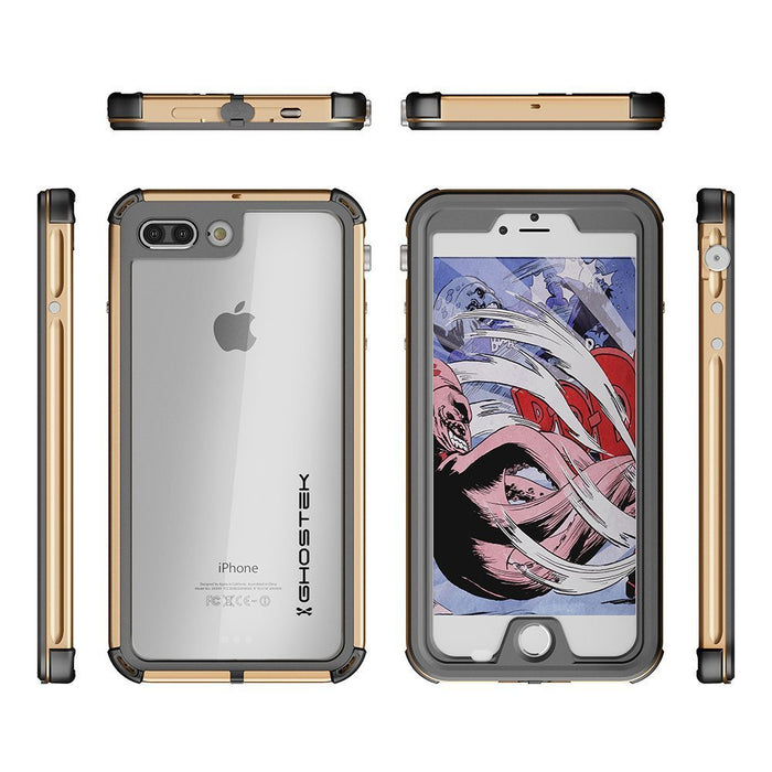 iPhone 7+ Plus Waterproof Case, Ghostek® Atomic 3.0 Gold Series (Color in image: Red)