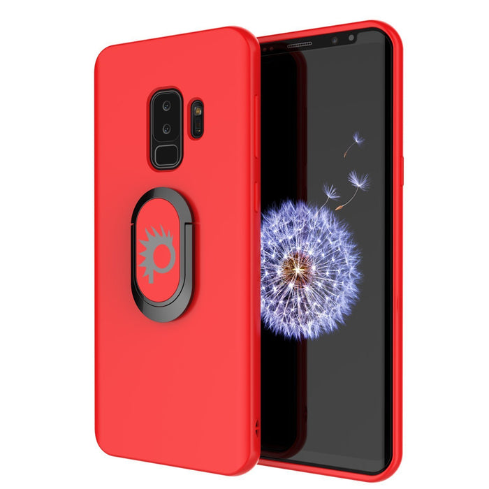 Galaxy S9 PLUS, Punkcase Magnetix Protective TPU Cover W/ Kickstand, Ring Grip Holder & Metal Plate for Magnetic Car Phone Mount PLUS PunkShield Screen Protector for Samsung S9+ Edge [Red] (Color in image: red)