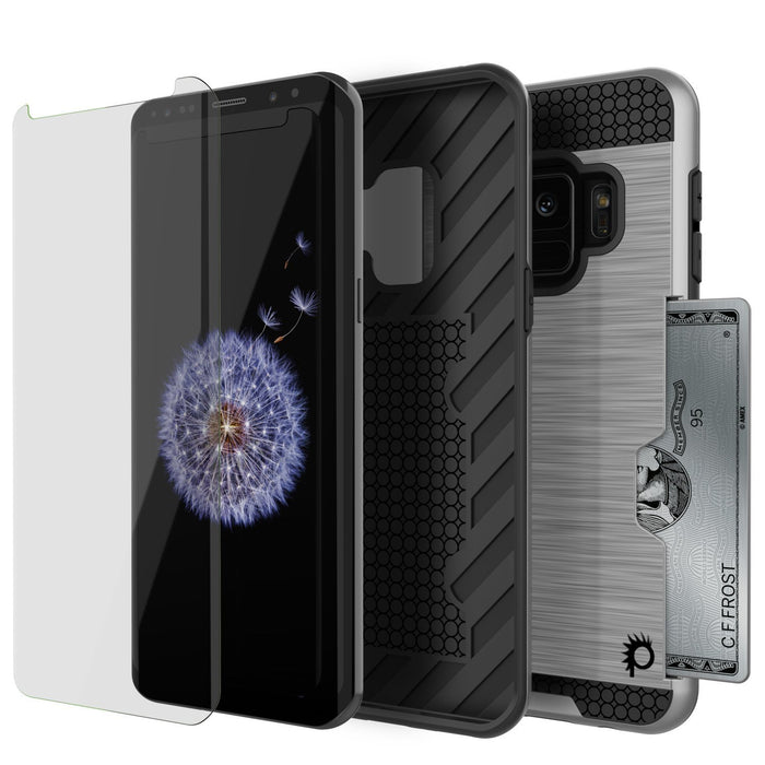 Galaxy S9 Case, PUNKcase [SLOT Series] [Slim Fit] Dual-Layer Armor Cover w/Integrated Anti-Shock System, Credit Card Slot [Silver] (Color in image: White)