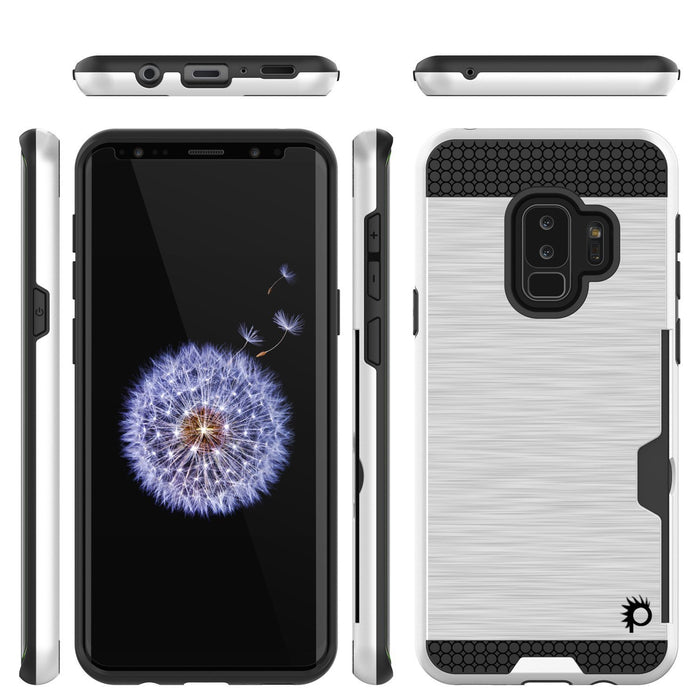 Galaxy S9 Plus Case, PUNKcase [SLOT Series] [Slim Fit] Dual-Layer Armor Cover w/Integrated Anti-Shock System, Credit Card Slot & Screen Protector [White] (Color in image: Navy)