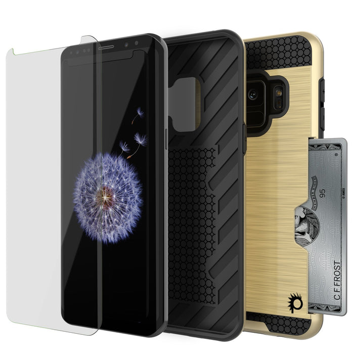 Galaxy S9 Case, PUNKcase [SLOT Series] [Slim Fit] Dual-Layer Armor Cover w/Integrated Anti-Shock System, Credit Card Slot [Gold] (Color in image: White)