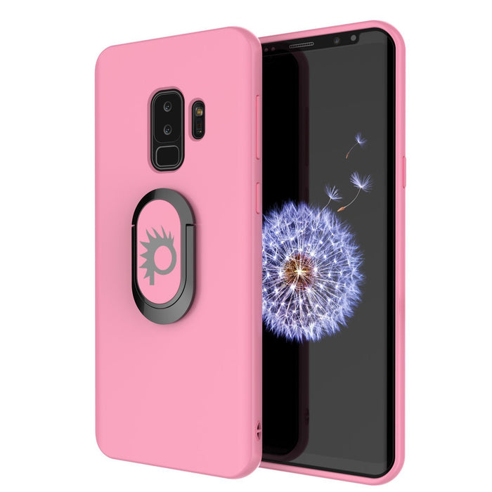 Galaxy S9 PLUS, Punkcase Magnetix Protective TPU Cover W/ Kickstand, Ring Grip Holder & Metal Plate for Magnetic Car Phone Mount PLUS PunkShield Screen Protector for Samsung S9+ Edge [Pink] (Color in image: pink)