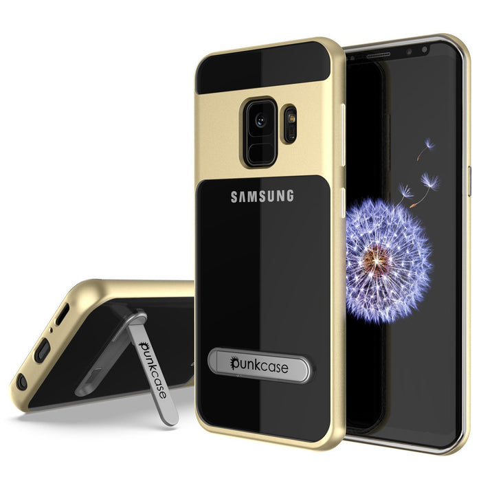 Galaxy S9 Case, PUNKcase [LUCID 3.0 Series] [Slim Fit] [Clear Back] Armor Cover w/ Integrated Kickstand, Anti-Shock System & PUNKSHIELD Screen Protector for Samsung Galaxy S9 [Gold] (Color in image: Gold)