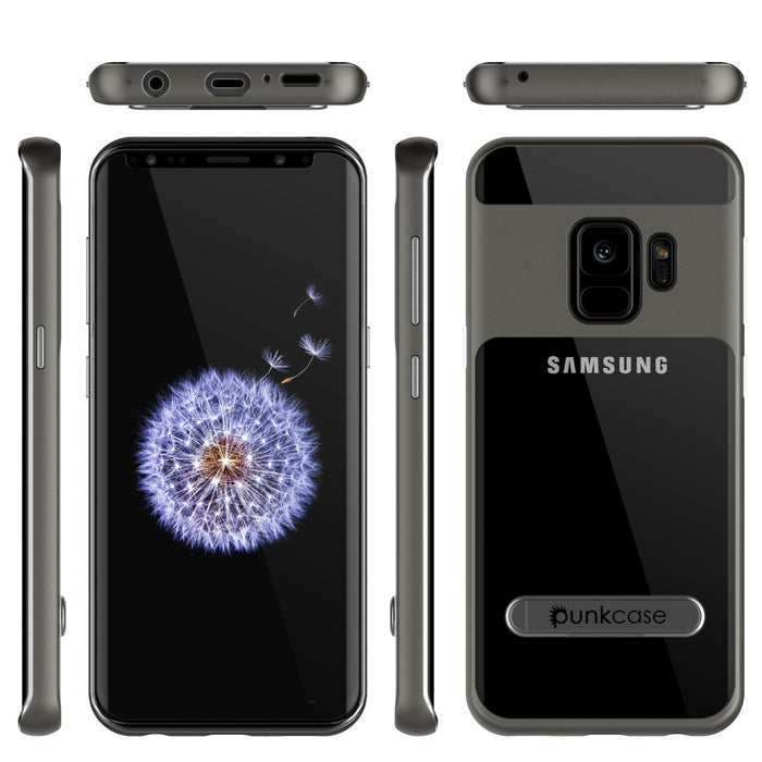 Galaxy S9 Case, PUNKcase [LUCID 3.0 Series] [Slim Fit] [Clear Back] Armor Cover w/ Integrated Kickstand, Anti-Shock System & PUNKSHIELD Screen Protector for Samsung Galaxy S9 [Grey] (Color in image: Silver)
