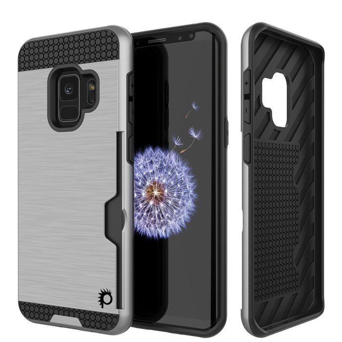 Galaxy S9 Case, PUNKcase [SLOT Series] [Slim Fit] Dual-Layer Armor Cover w/Integrated Anti-Shock System, Credit Card Slot [Silver] (Color in image: Silver)